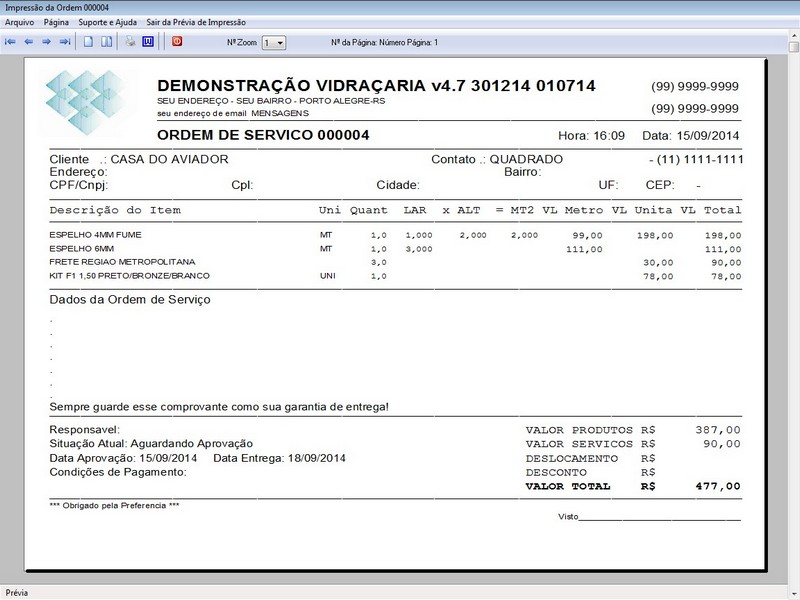 TELA DO PROGRAMA OS VIDRAARIA 4.7