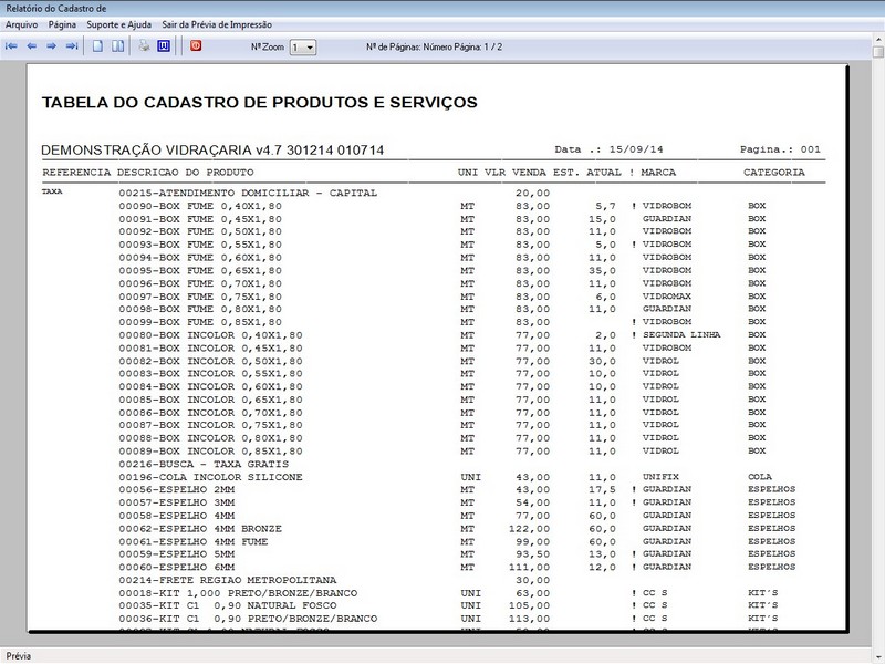 TELA DO PROGRAMA OS VIDRAARIA 4.7