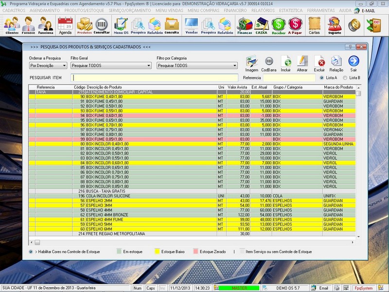 Imagens do Programa Vidraaria e Esquadria v5.7 Plus