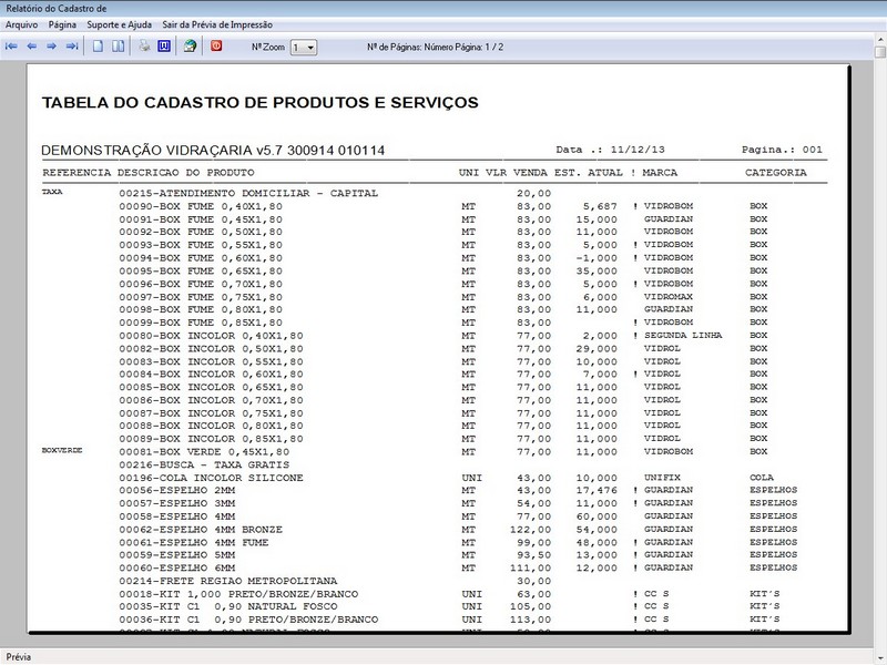 Imagens do Programa Vidraaria e Esquadria v5.7 Plus