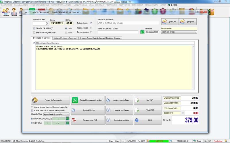 Imagens do Programa Servios Gerais v7.6 Plus