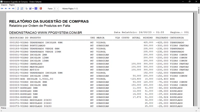 Imagens do Programa Vidraaria e Esquadria v7.7 Plus