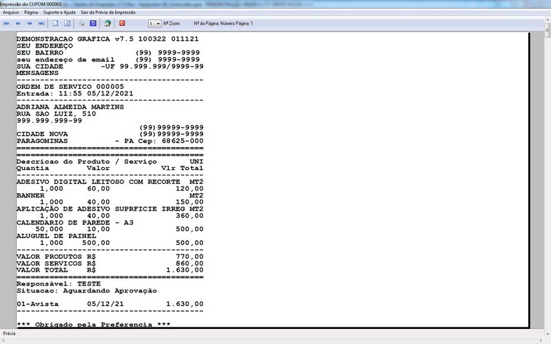 Imagens do Programa Grafica 7.5