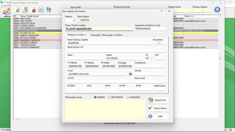Programa Vendas 1.0 - Cadastro de clientes