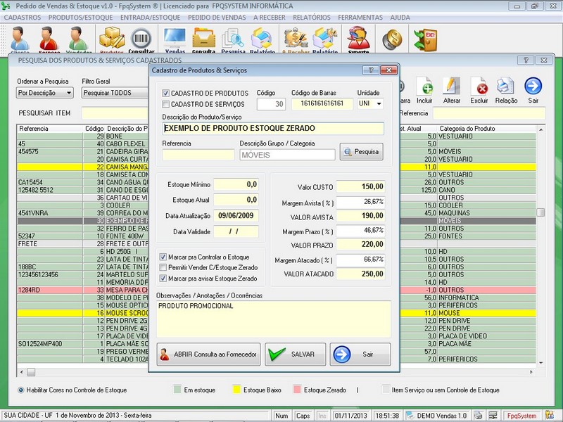 Programa Vendas 1.0 - Cadastro de produtos