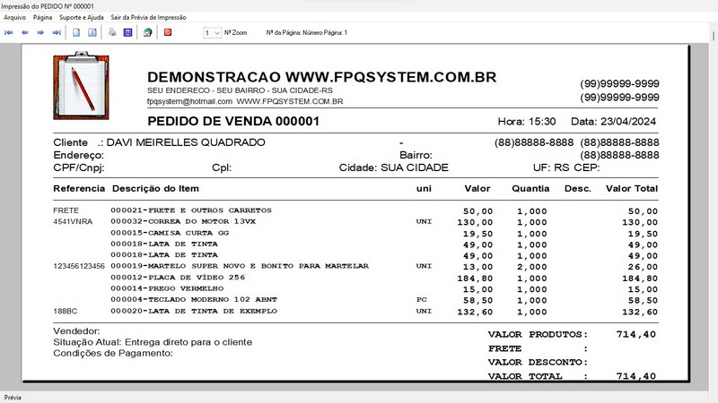 Programa Vendas 1.0 - Impressão de pedido
