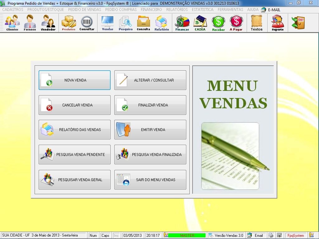 Programa Vendas 3.0 - Tela inicial